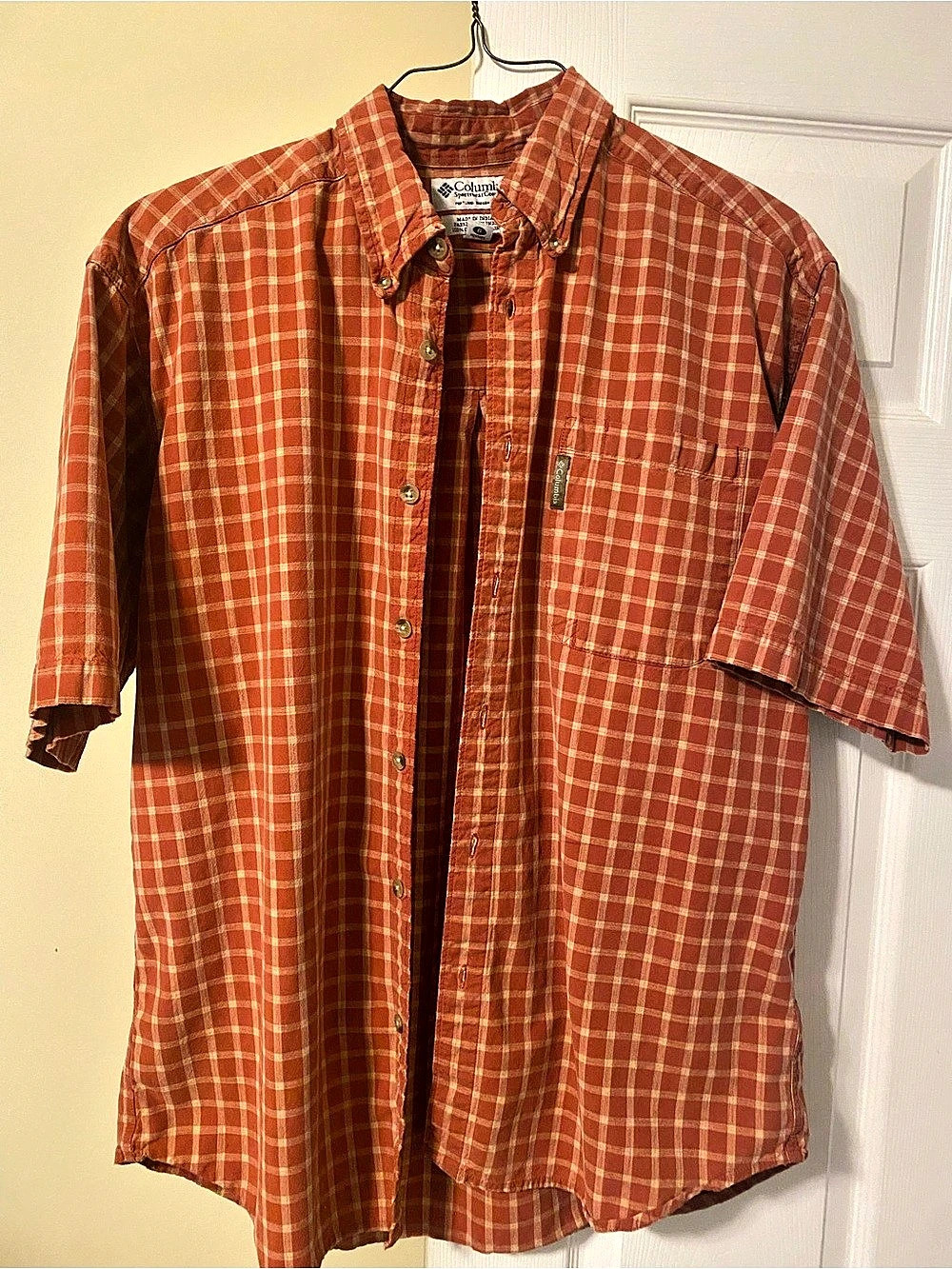 Columbia Men's Plaid Button Down Shirt in Orange & White